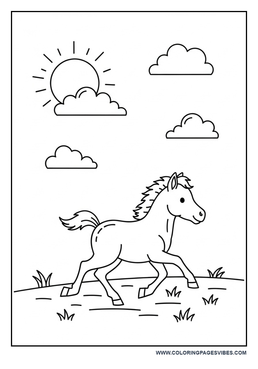 Baby Horse Running Coloring Page