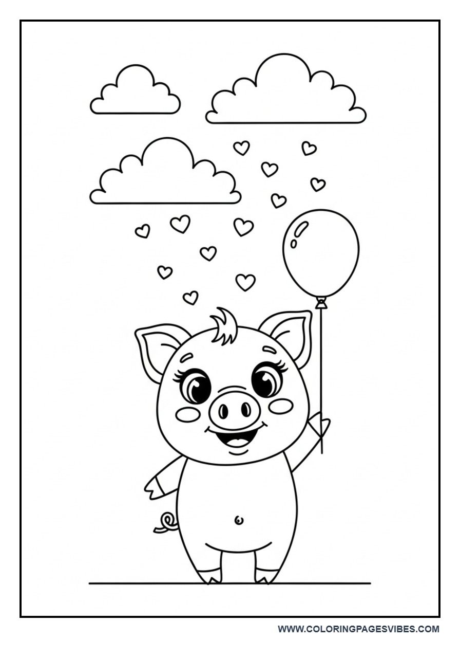 Baby Pig with Balloon Coloring Page