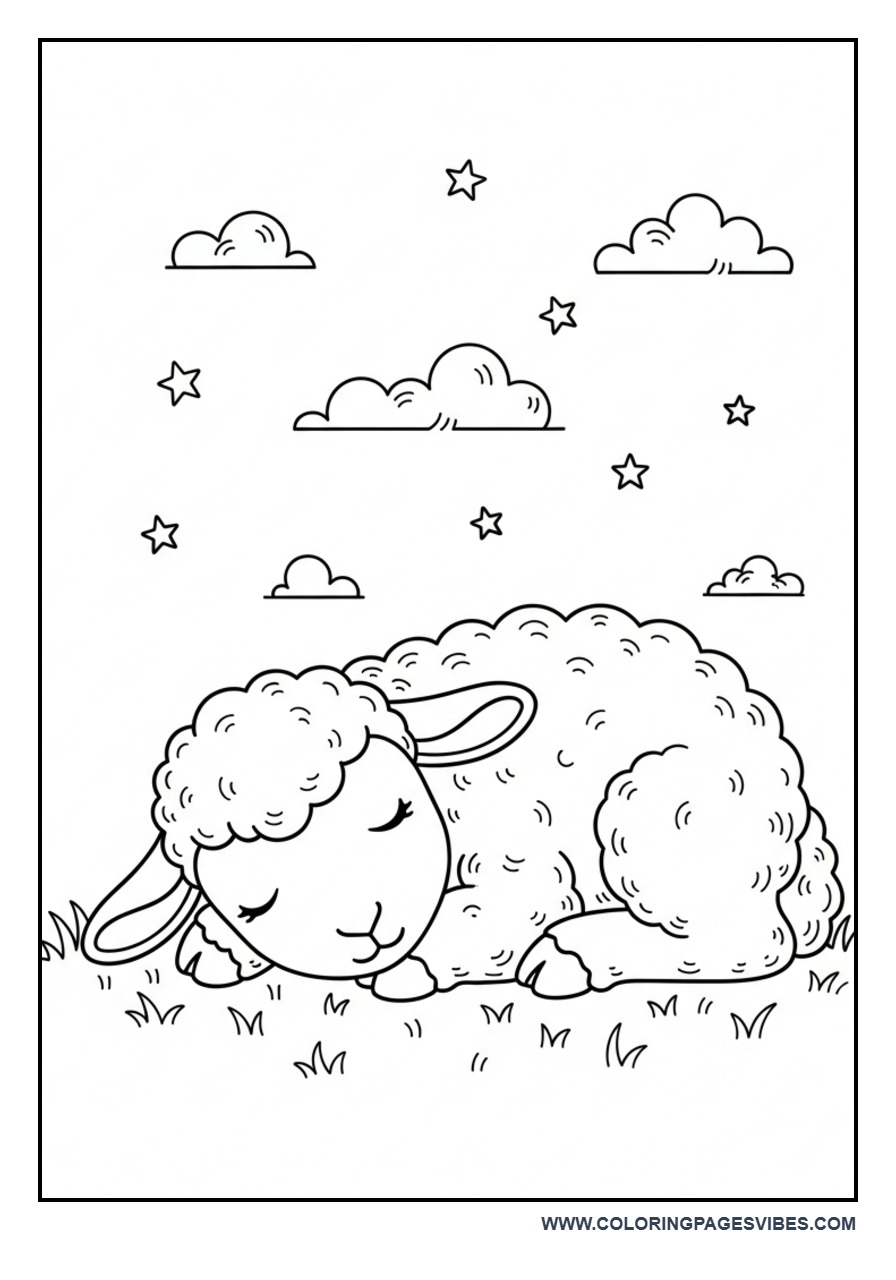 Baby Sheep Sleeping Coloring Page