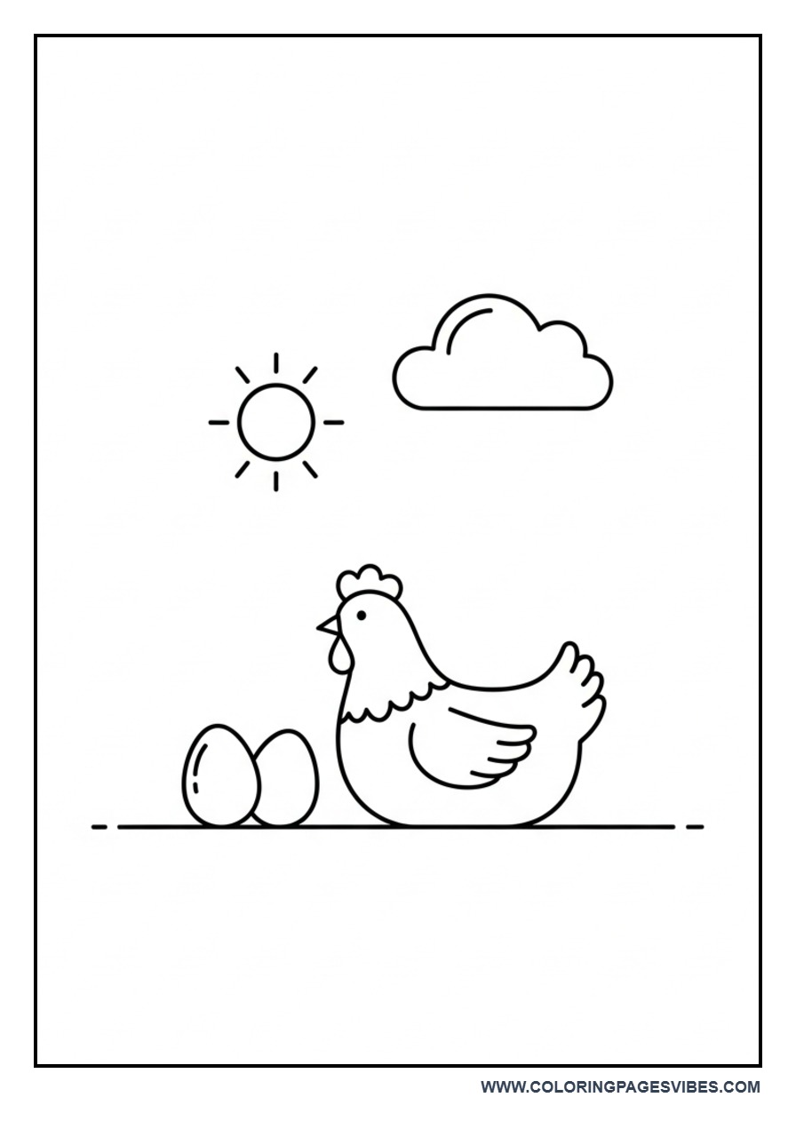 Chicken with Eggs Coloring Page