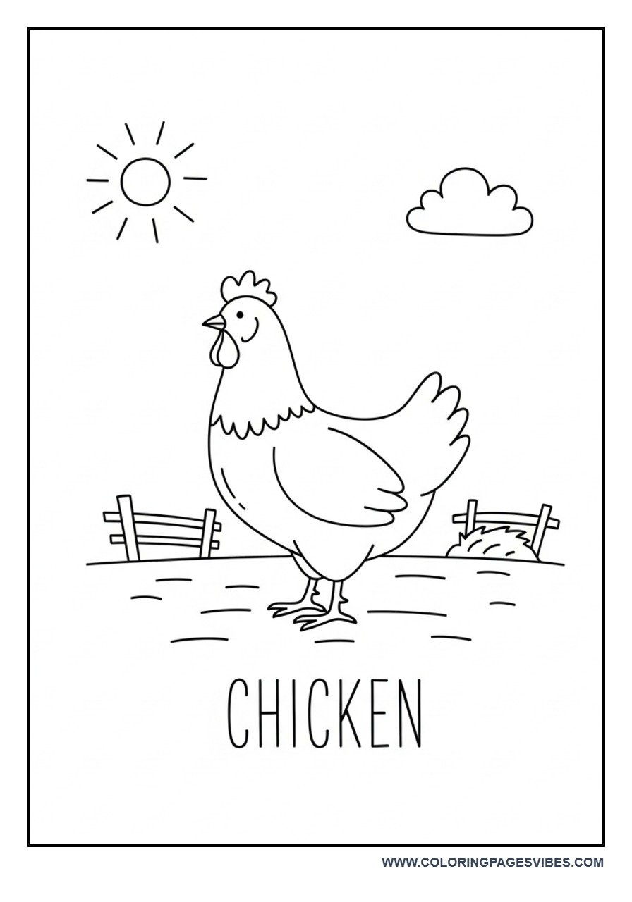 Chicken with Name Label Coloring Page