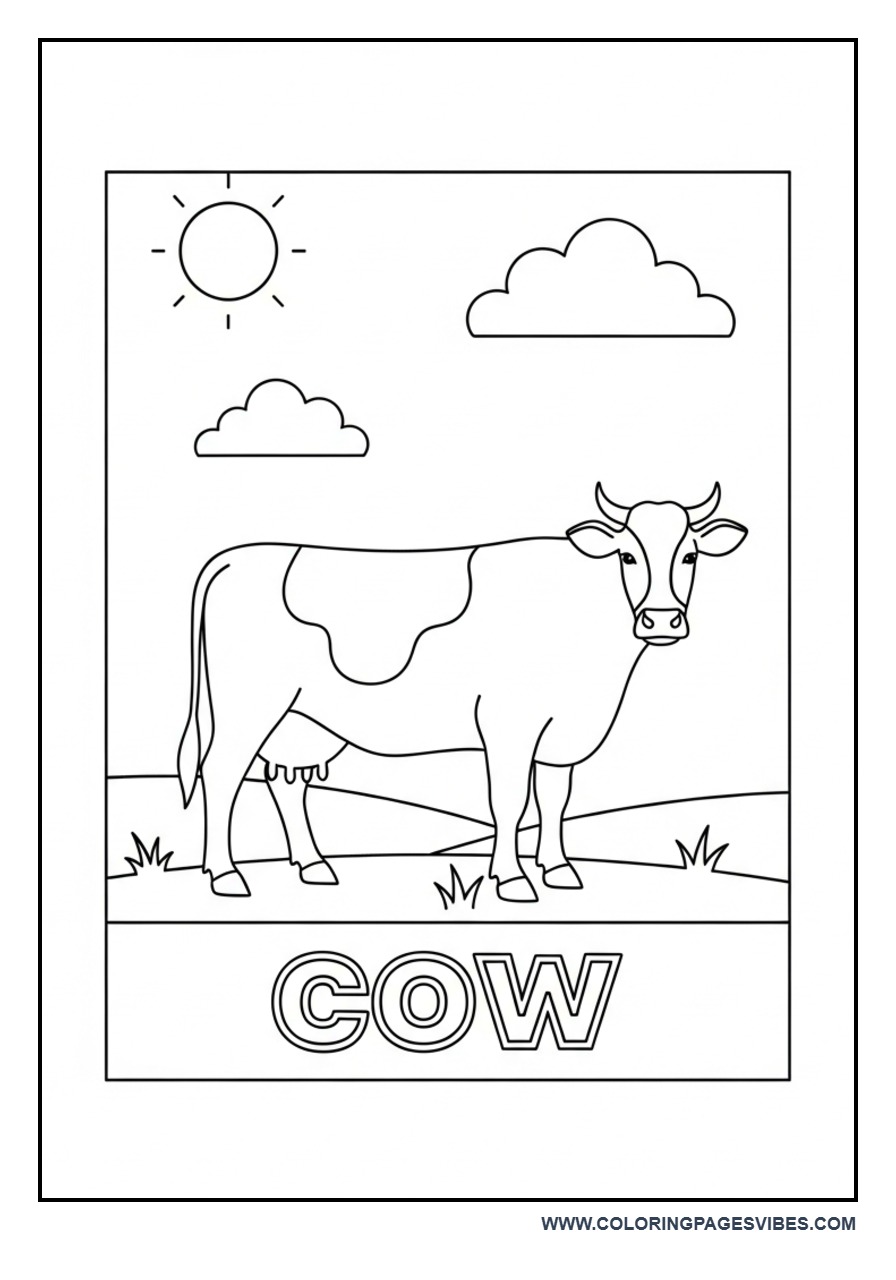 Cow with Name Label Coloring Page