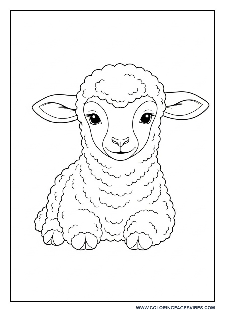 Cute Baby Sheep Sitting Coloring Page