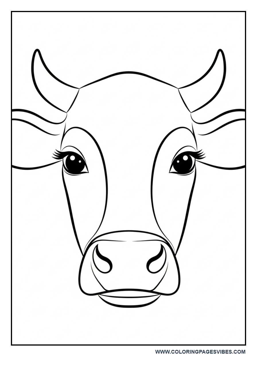 Farm Cow Face Close-Up Coloring Page