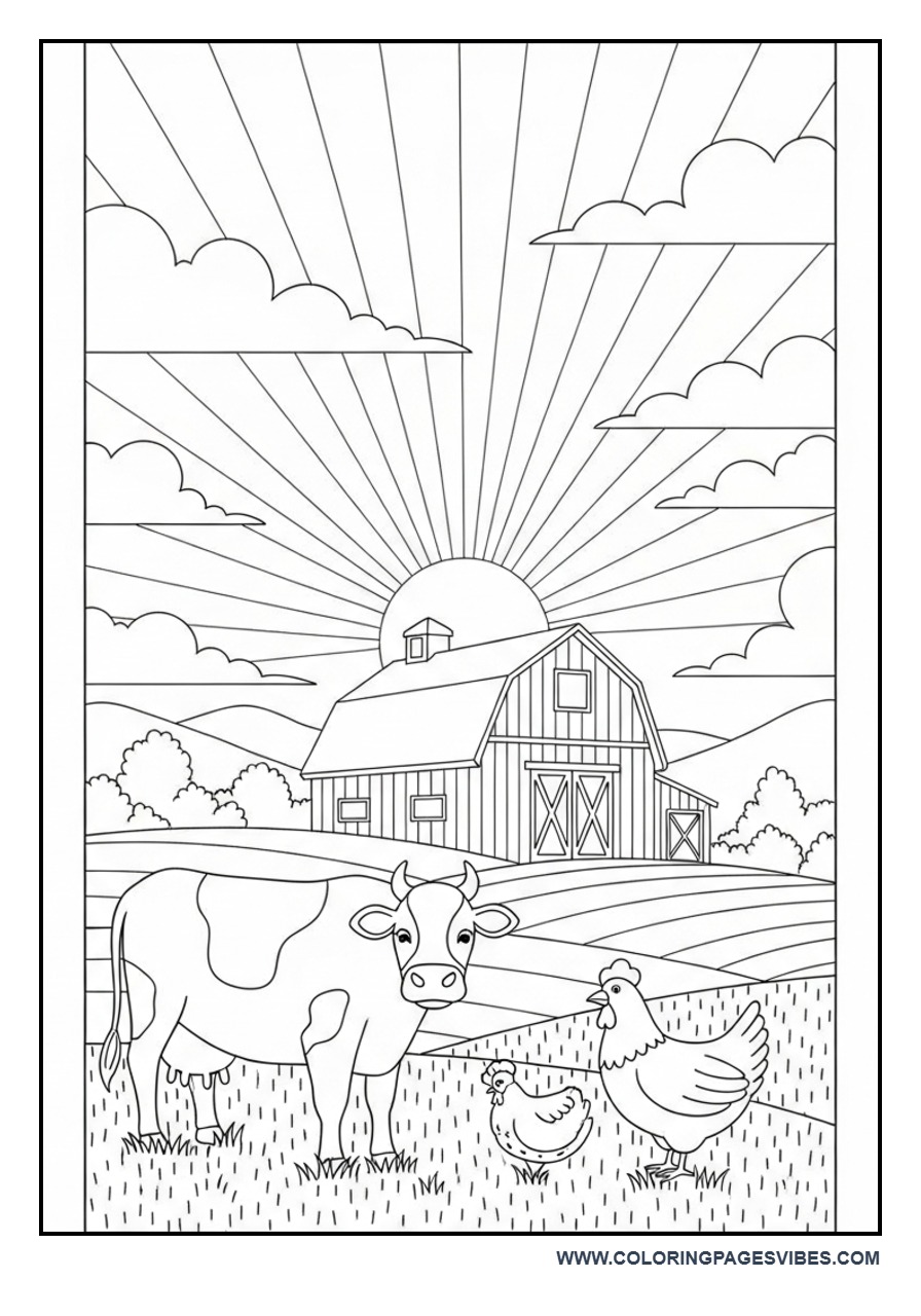 Farm Morning Scene Coloring Page