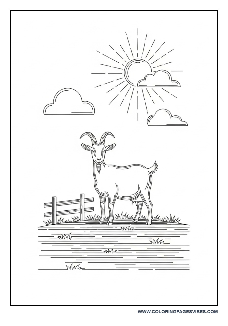 Goat on Farm Hill Coloring Page
