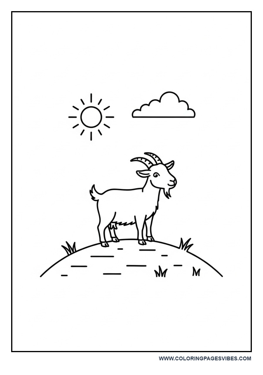 Goat on Hill Coloring Page