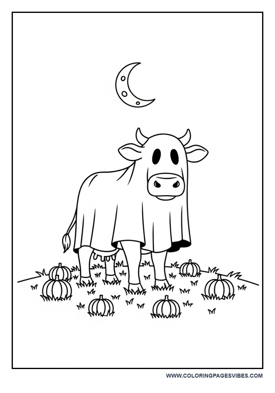 Halloween Cow in Costume Coloring Page