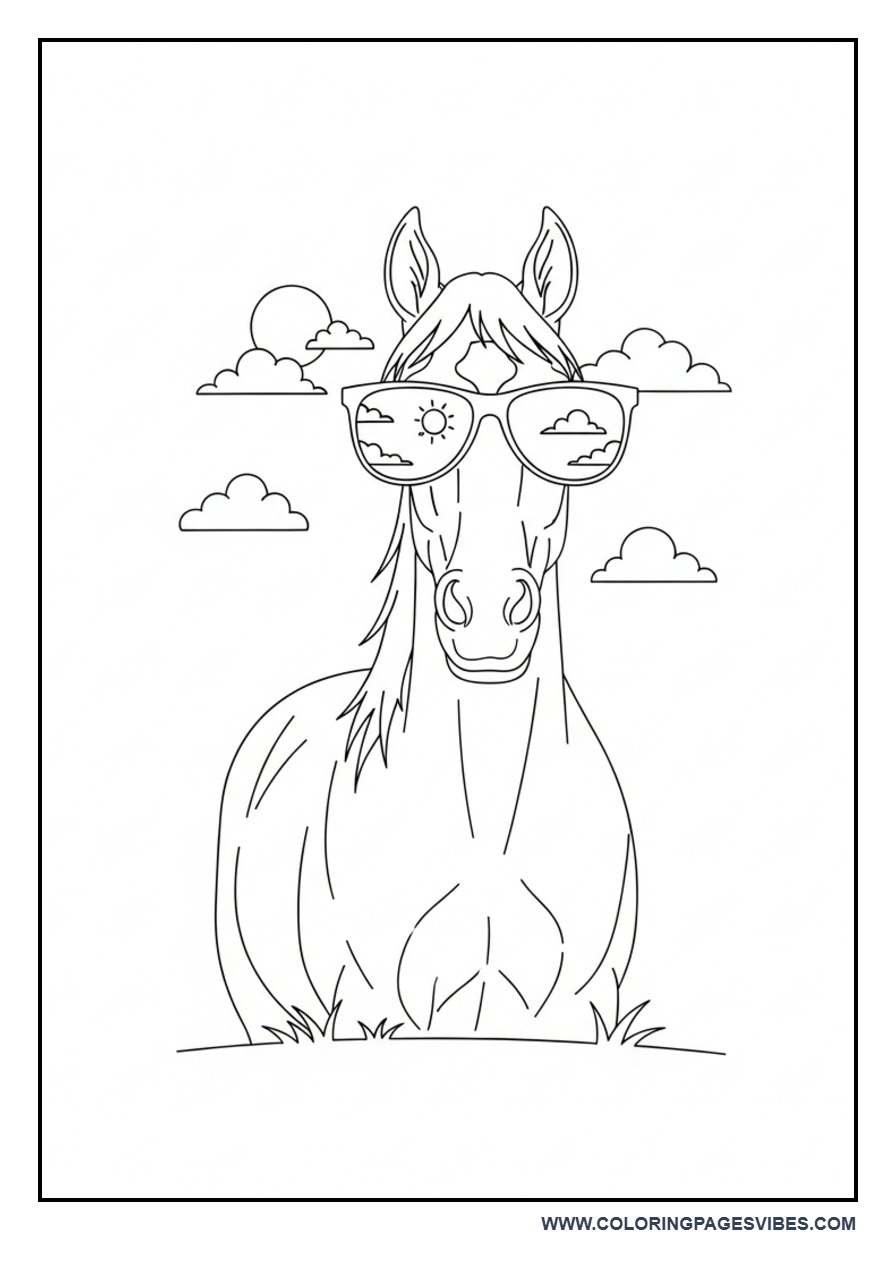 Horse with Sunglasses Coloring Page