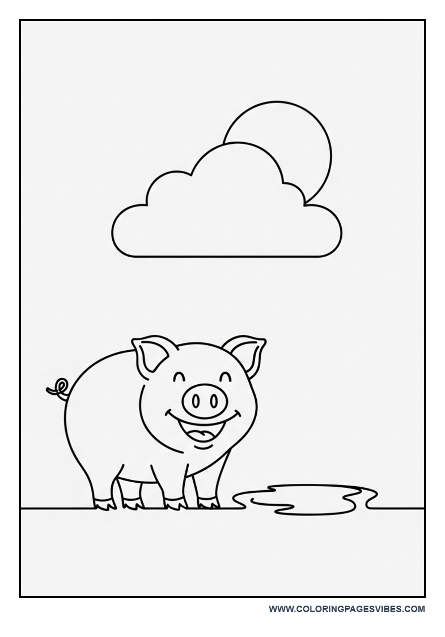 Pig Near Mud Puddle Coloring Page