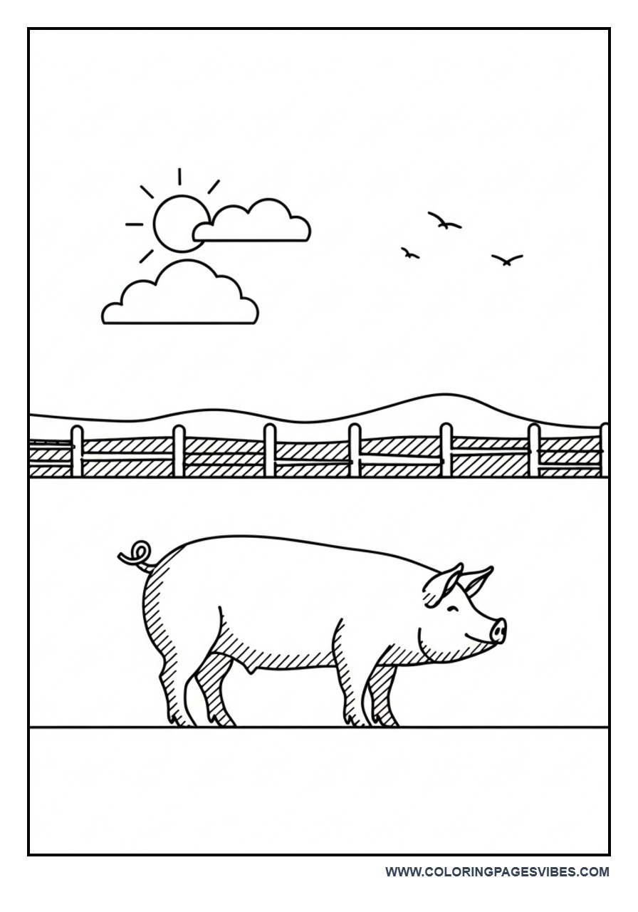Pig on Farm Ground Coloring Page