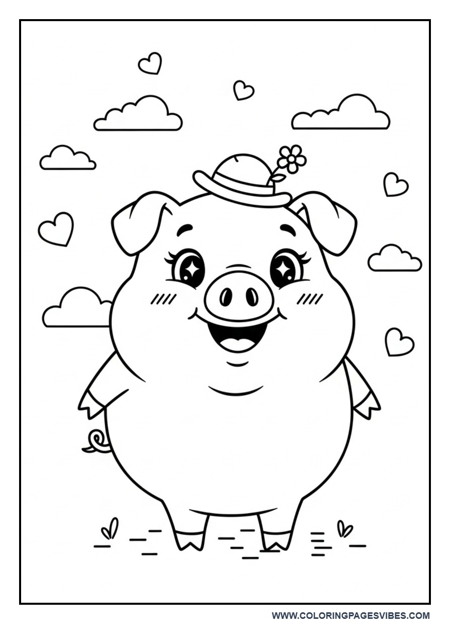 Pig Wearing Hat Coloring Page
