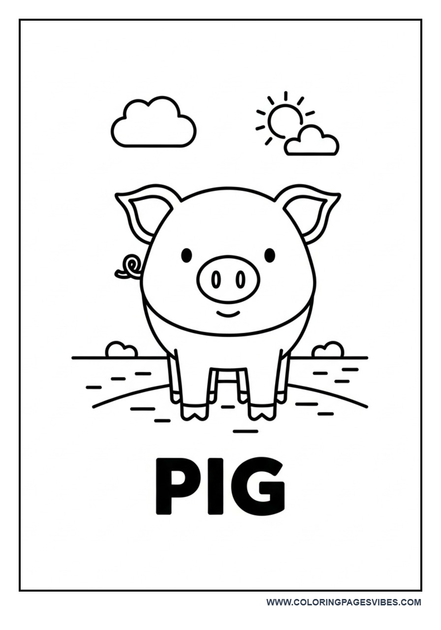 Pig with Name Label Coloring Page