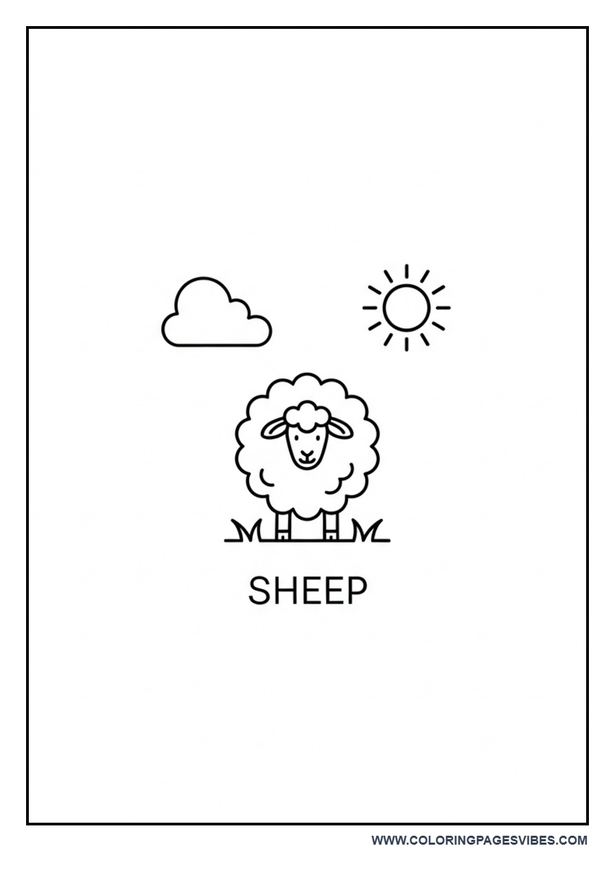 Sheep with Name Label Coloring Page