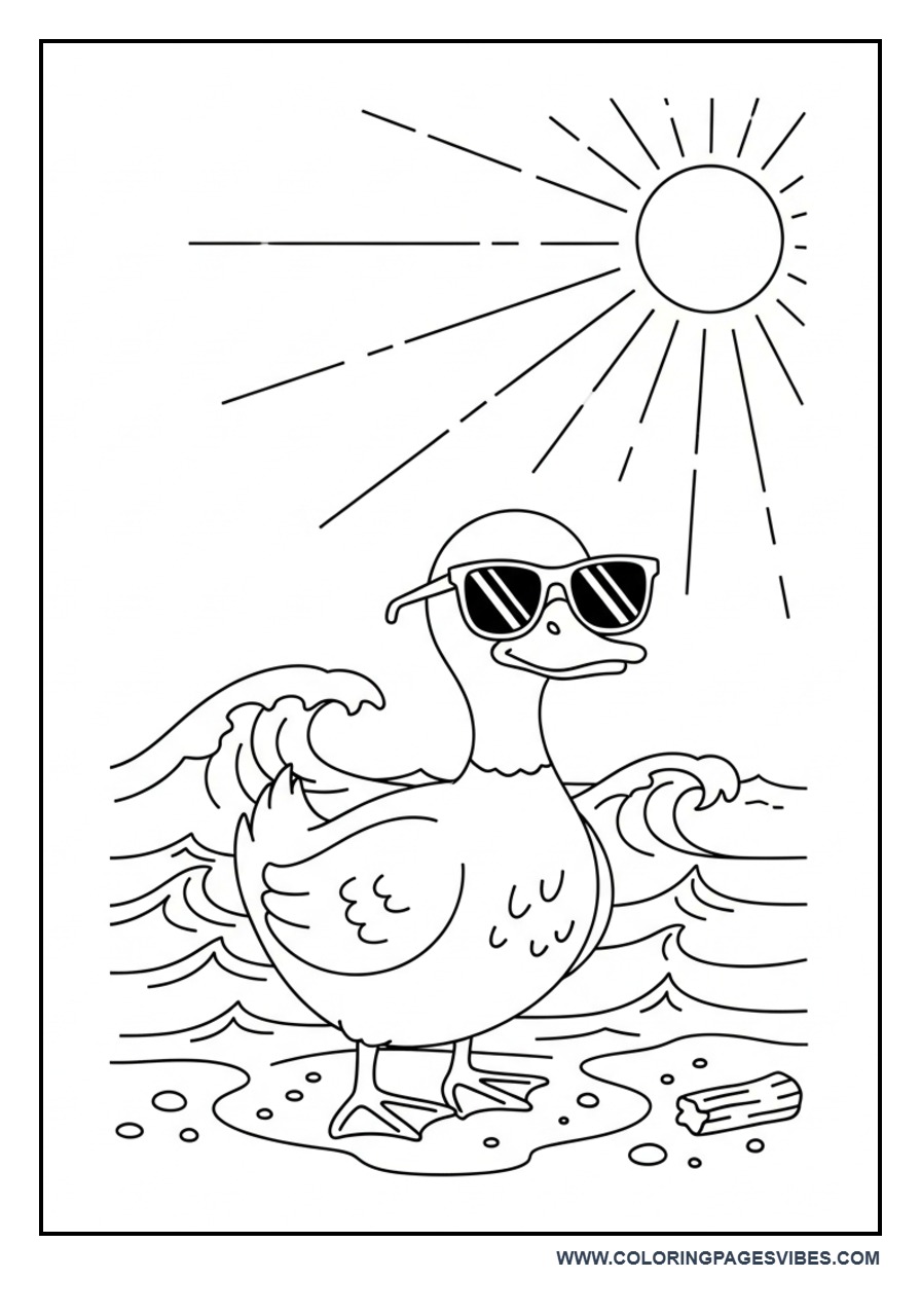 Summer Duck Beach Coloring Page