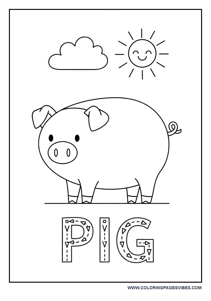 Trace Word Pig Coloring Page