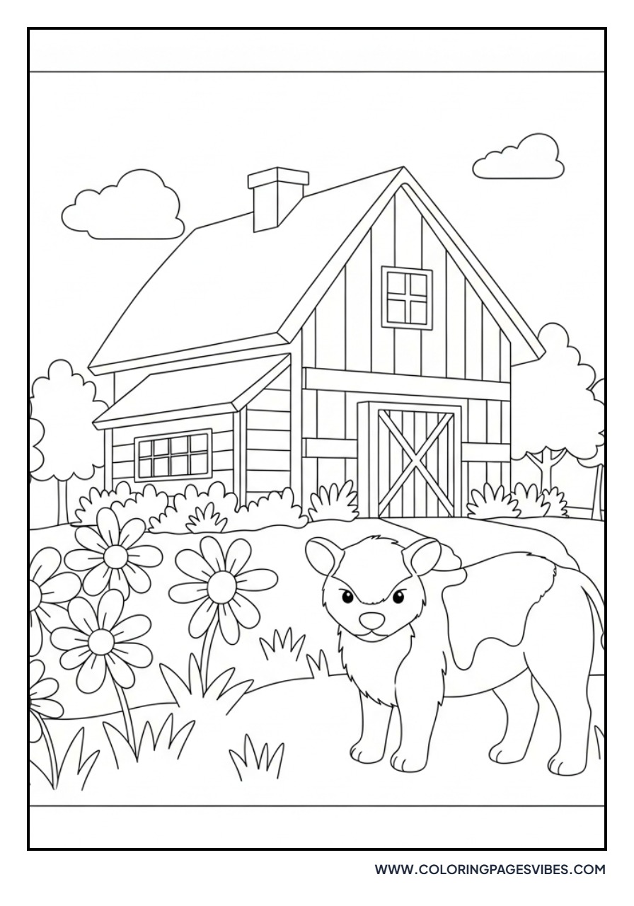 Farmhouse and Flower Garden