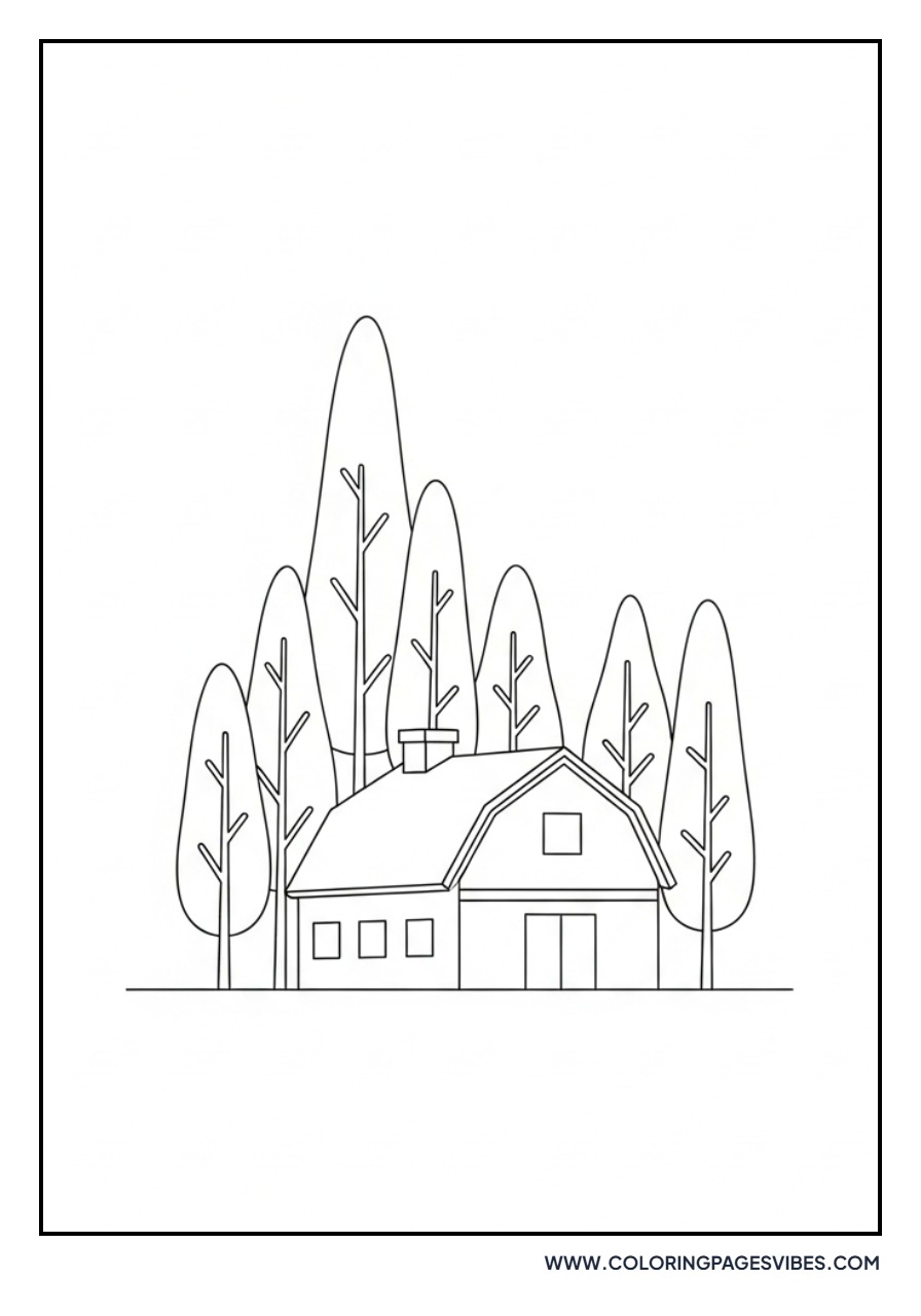 Farmhouse and Tall Trees