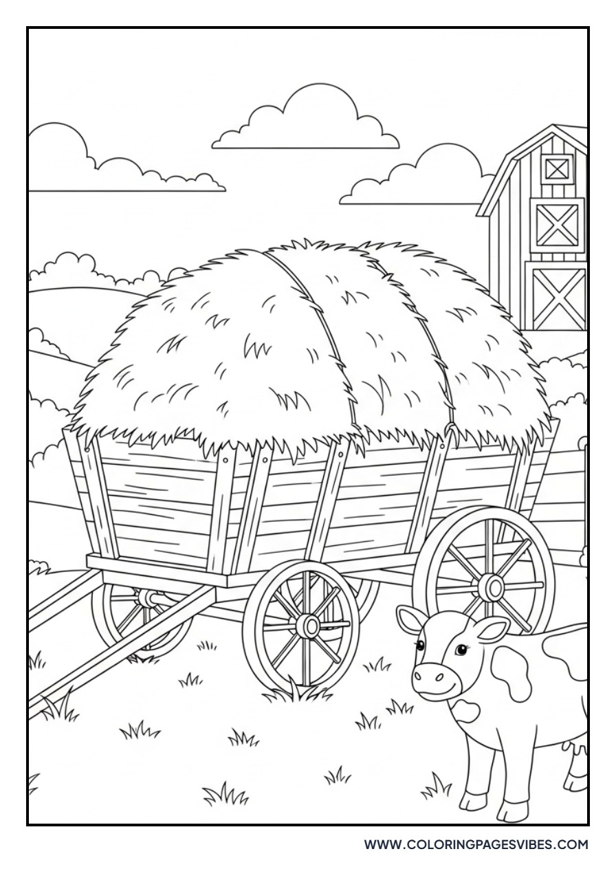 Hay Wagon on Farm