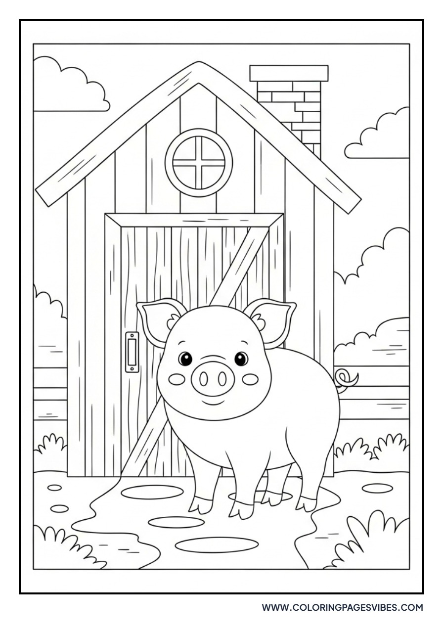 Pig Near the Farmhouse