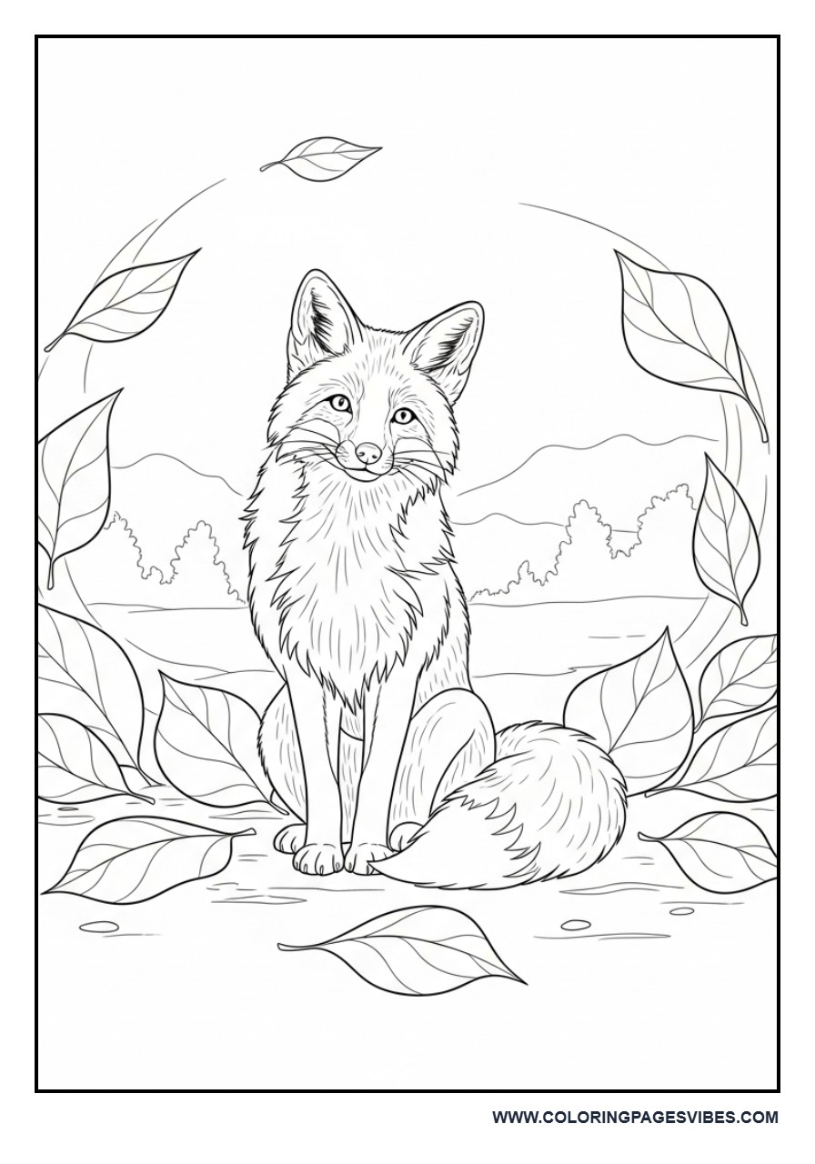 Autumn Fox with Falling Leaves