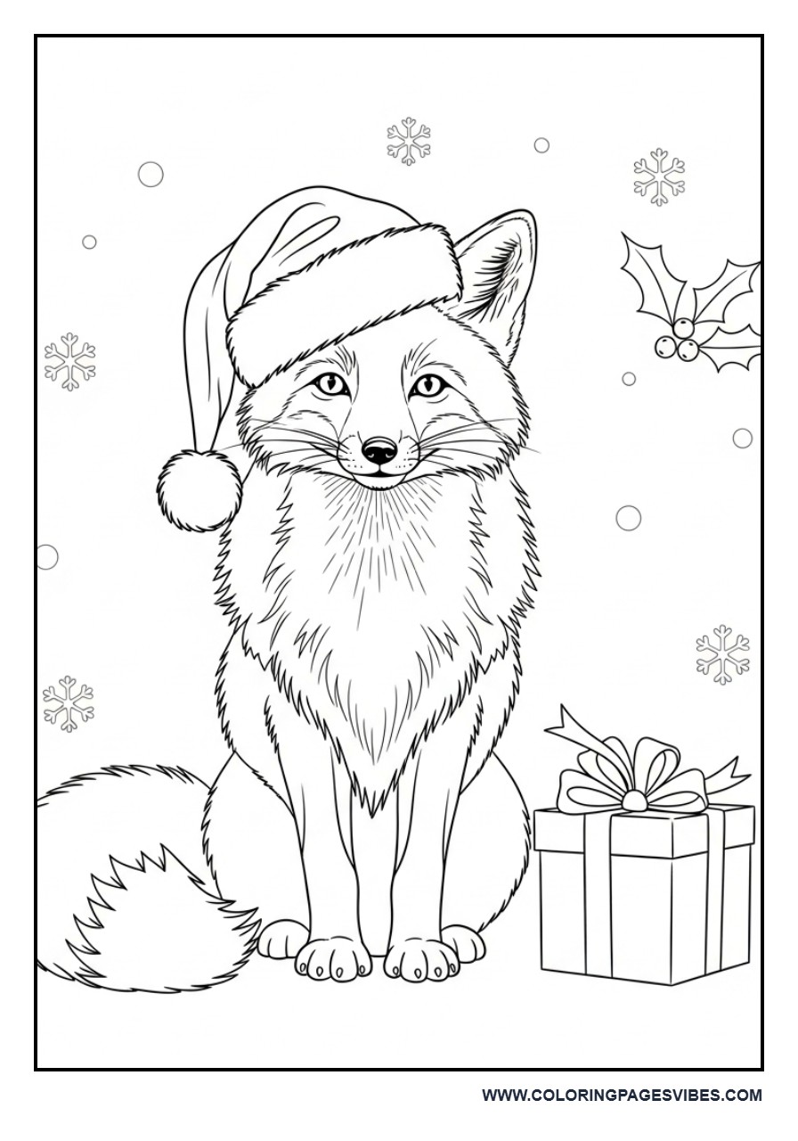 Christmas Fox with Santa Hat