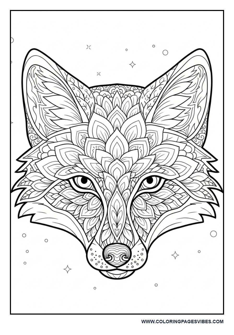 Fox Head with Floral Patterns