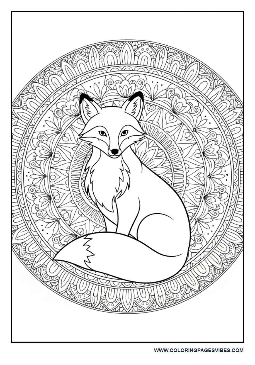 Fox in Circular Mandala Frame