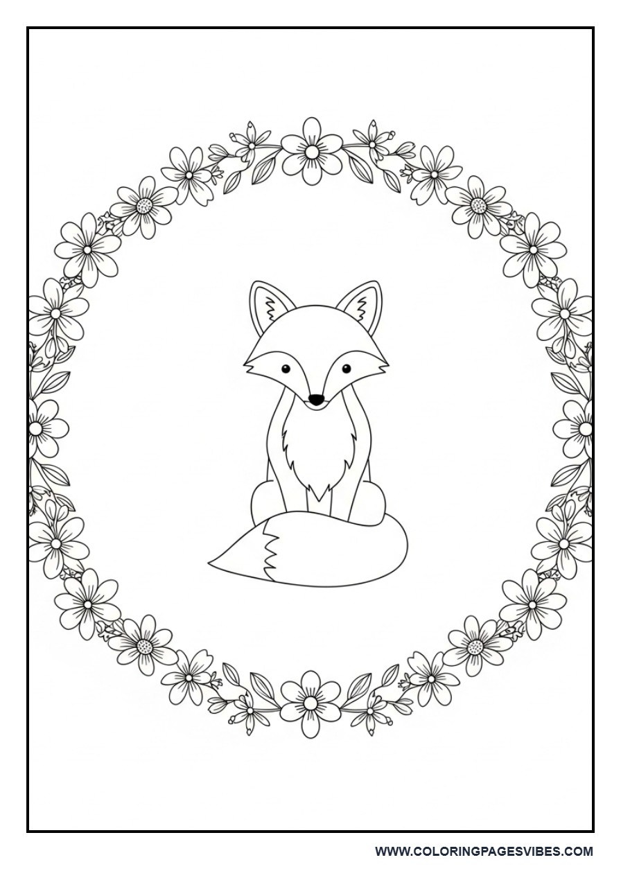 Fox in Floral Frame