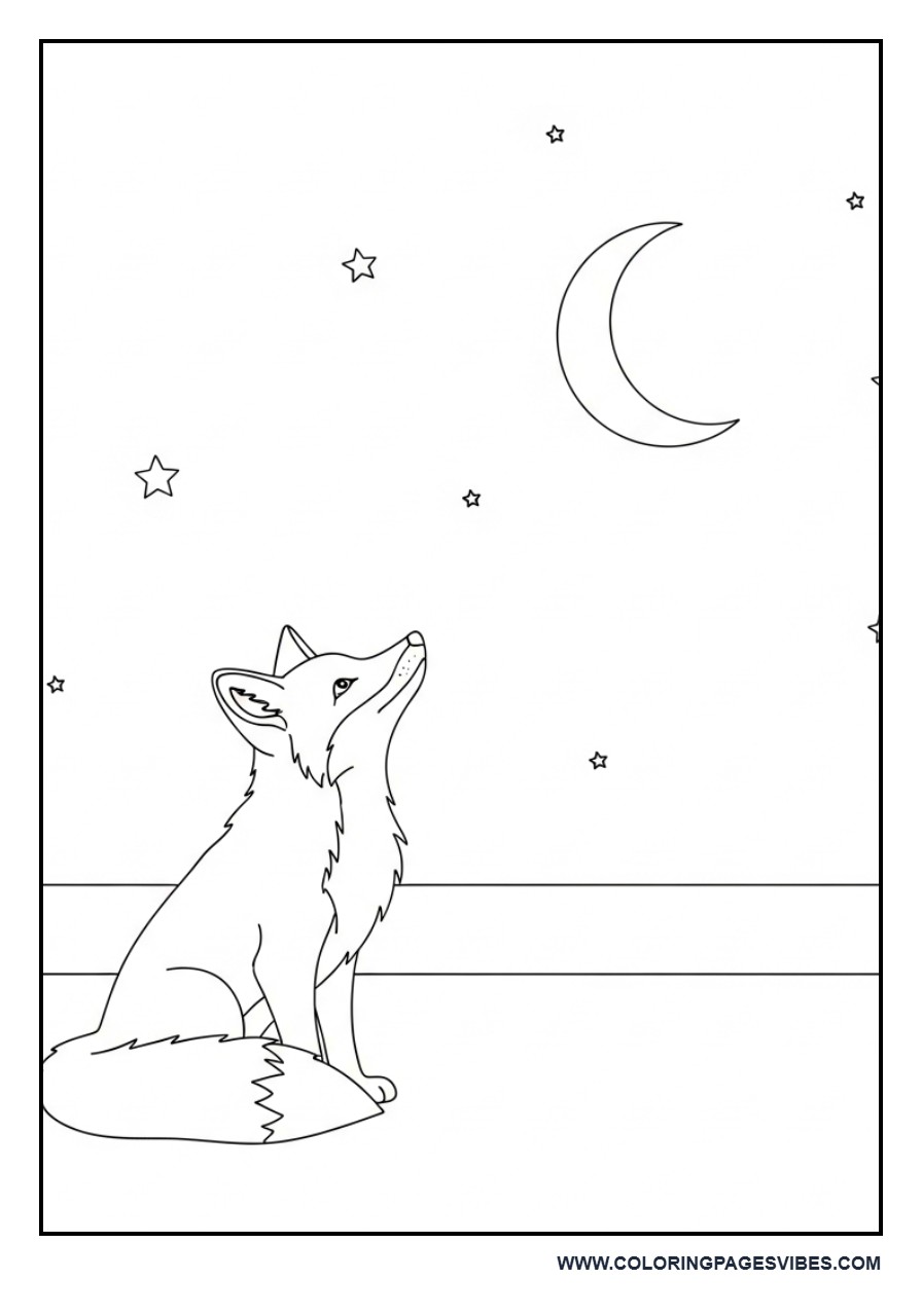 Fox in Night Sky Scene