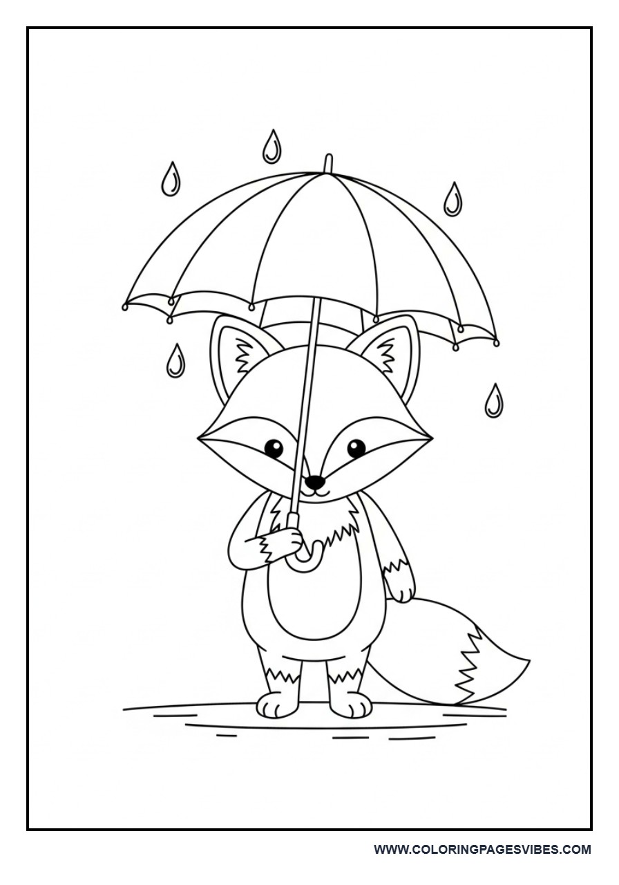 Fox in Rain with Umbrella