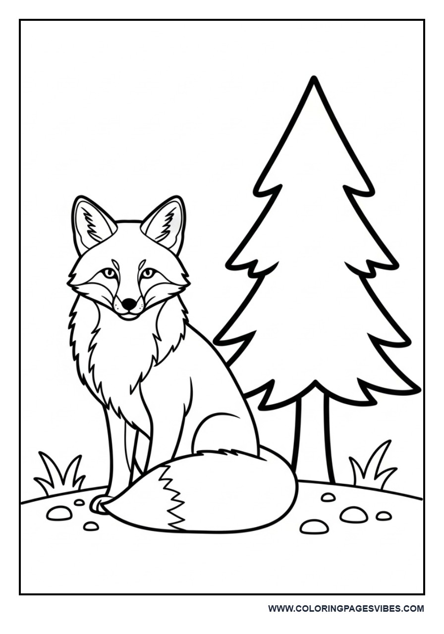 Fox Near Pine Tree