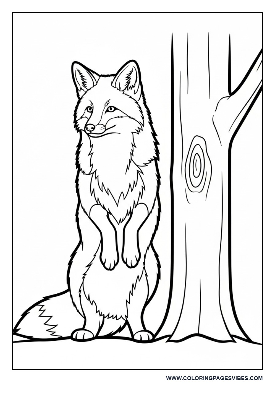 Fox Near Tree Trunk