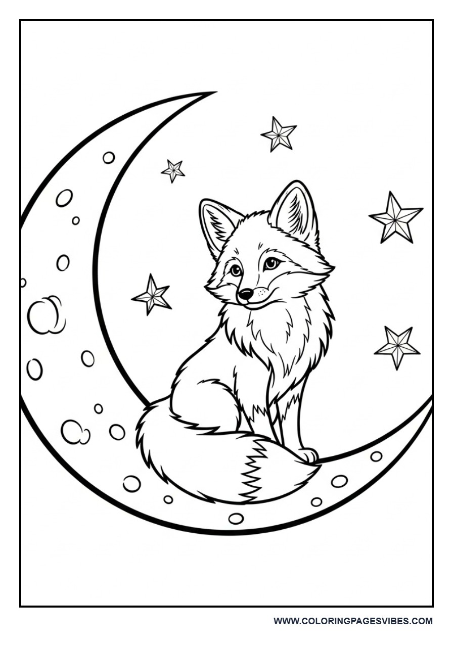 Fox Sitting on Crescent Moon