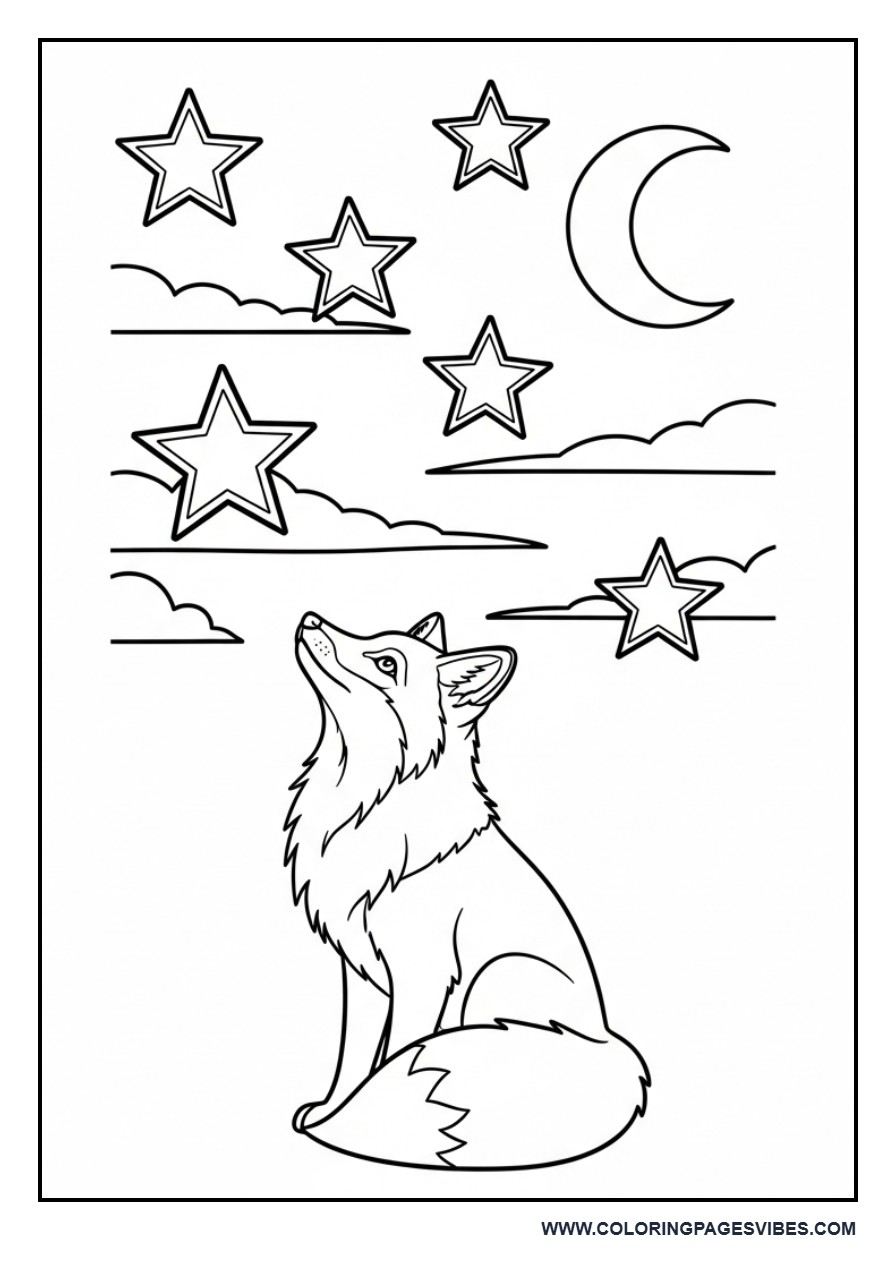 Fox Under Starry Sky