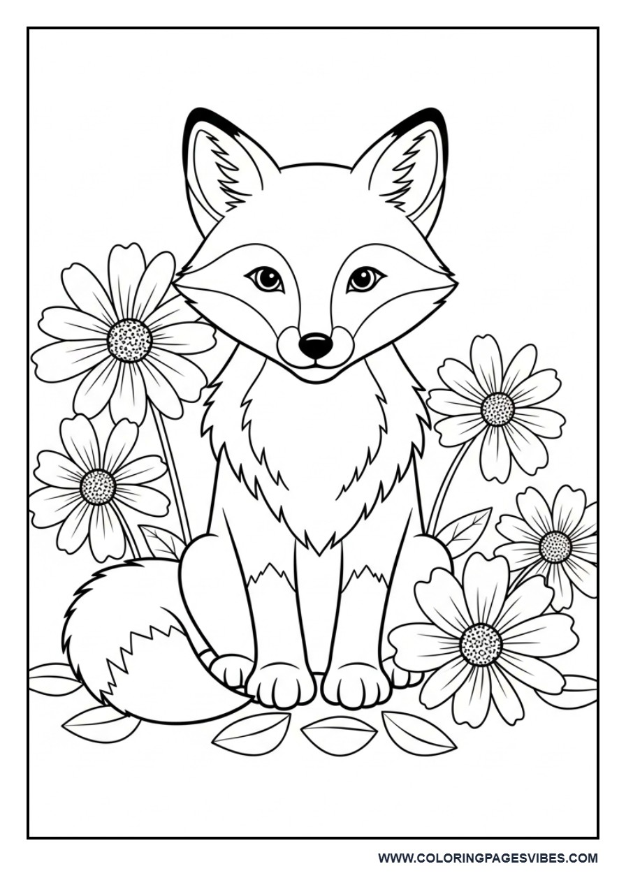 Fox with Flowers on Ground