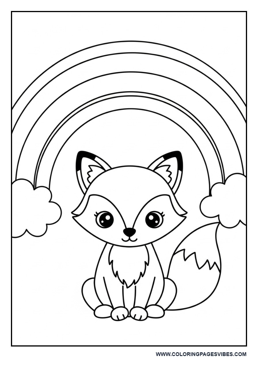 Fox with Rainbow and Clouds