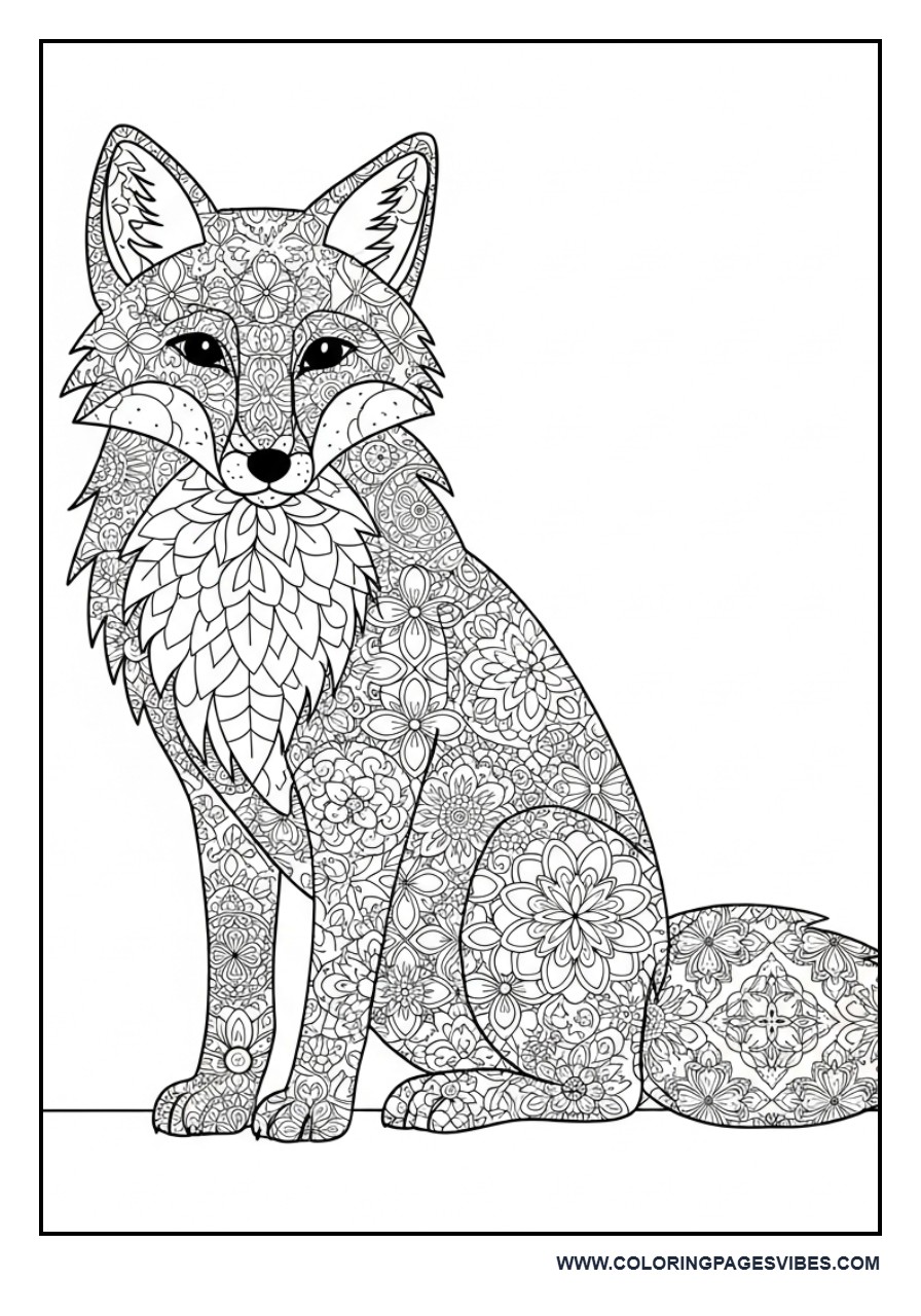 Full Body Mandala Fox Sitting