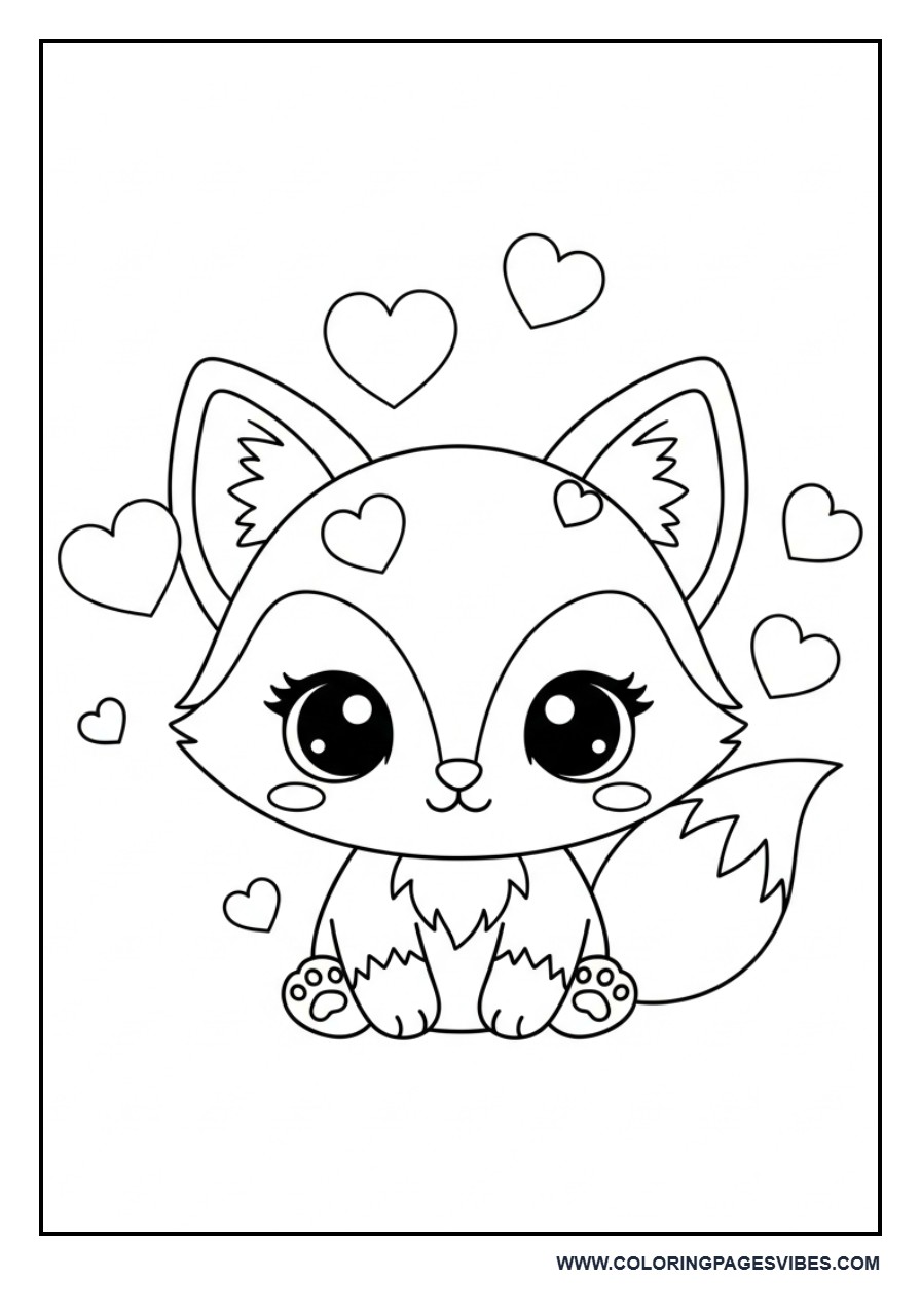 Kawaii Fox with Hearts