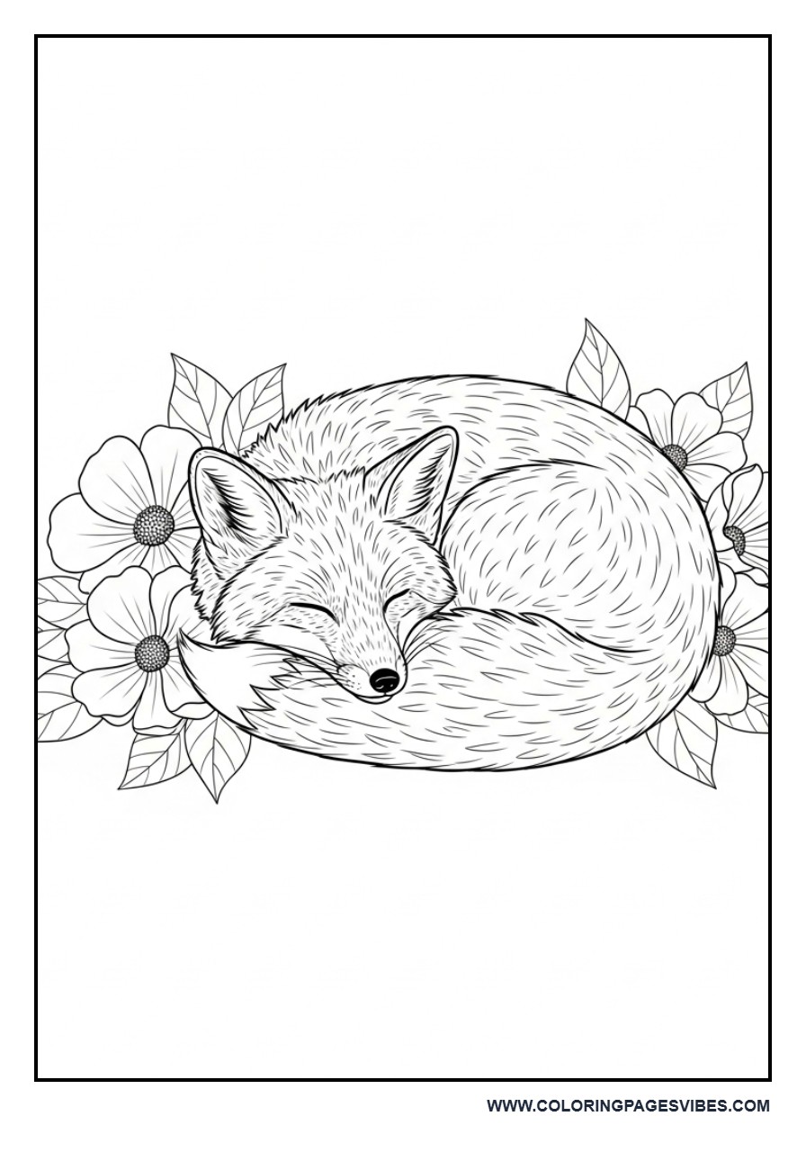 Sleeping Fox with Flowers
