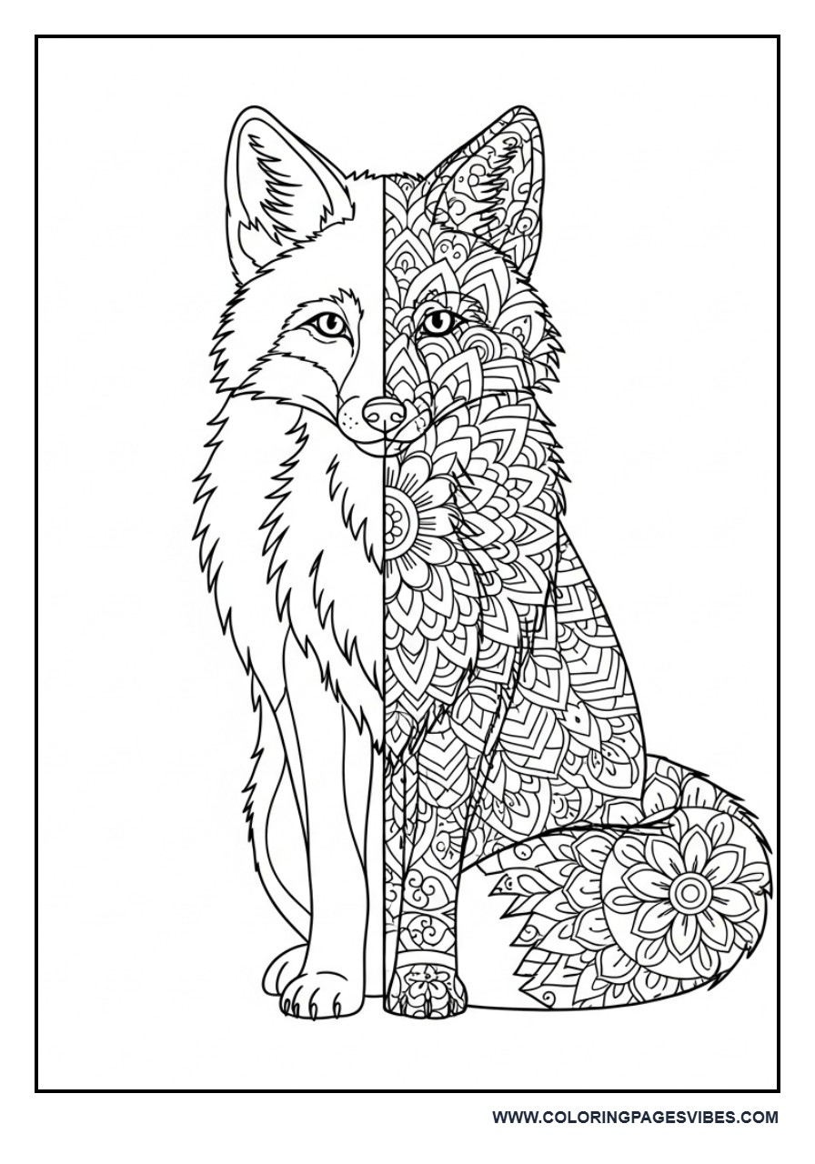 Split Design Fox (Half Real, Half Pattern)