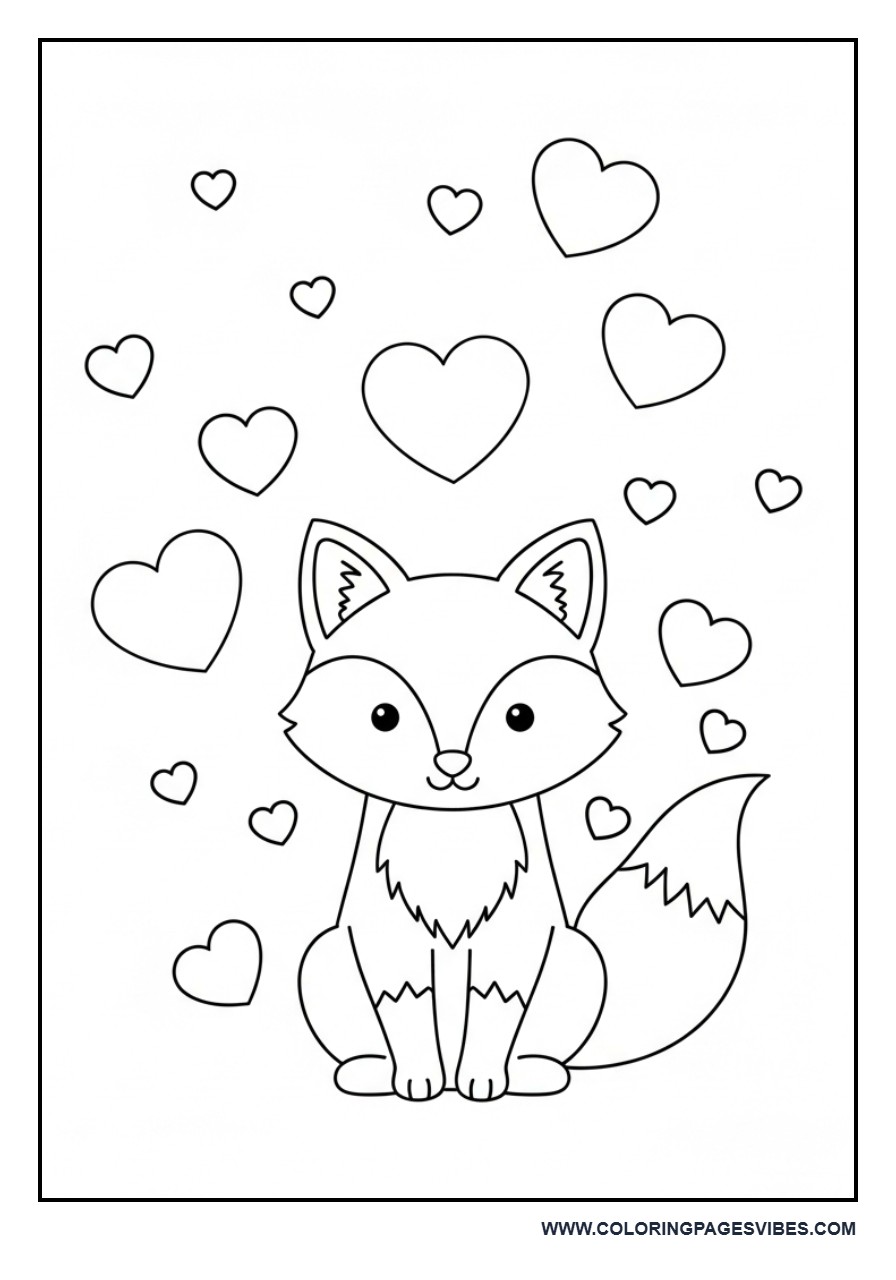 Valentine Fox with Hearts