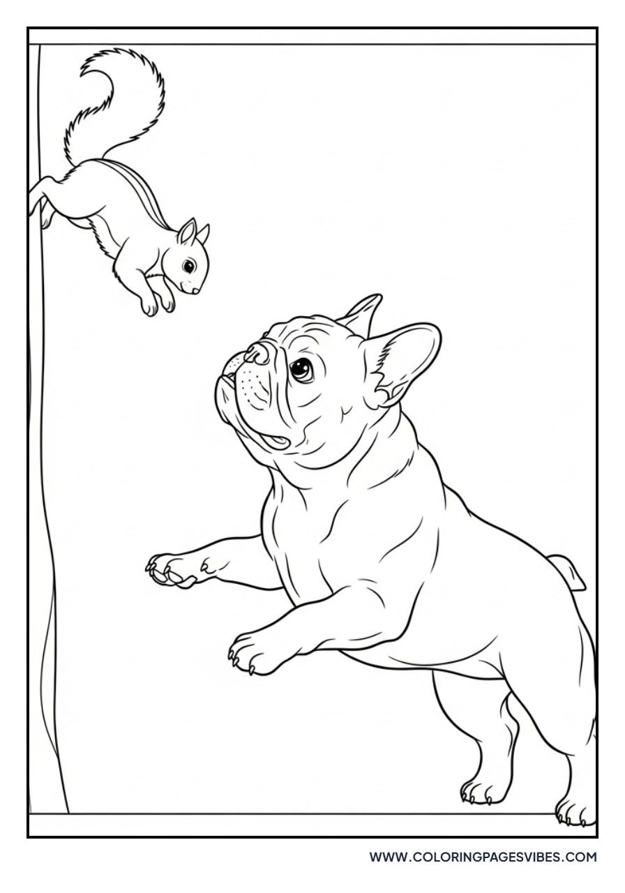 French Bulldog Chasing Squirrel