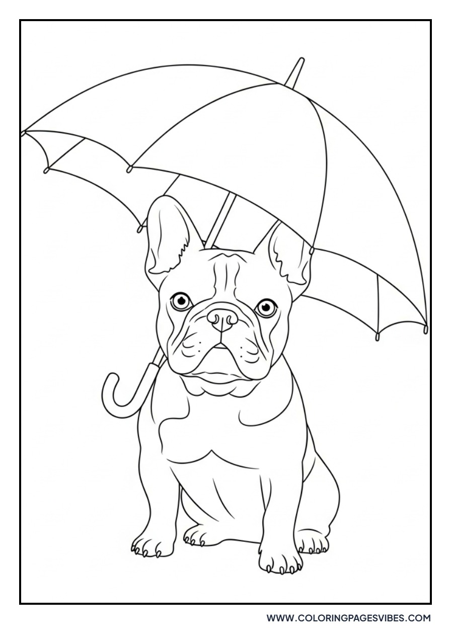 French Bulldog with Umbrella