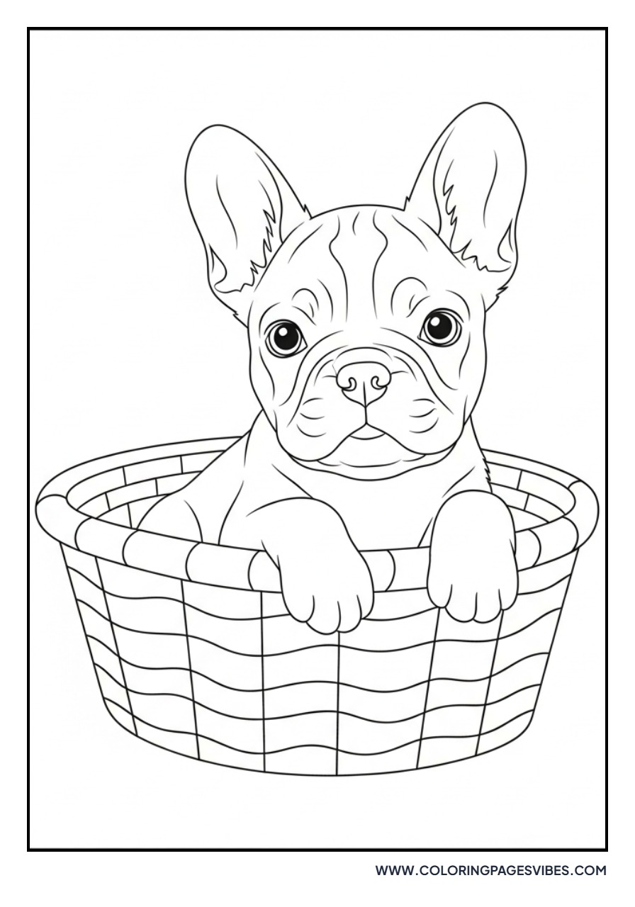 Frenchie Puppy in Basket