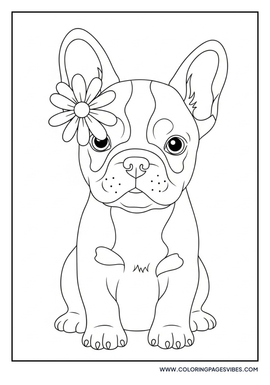 Frenchie Puppy with Flower