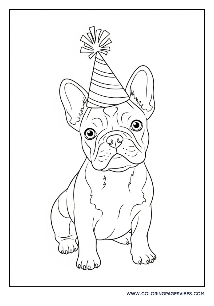 Frenchie Wearing Party Hat