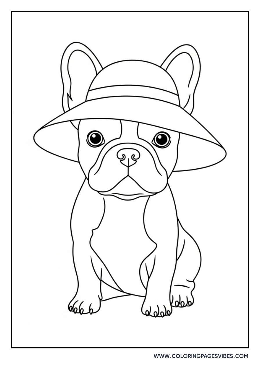 Frenchie Wearing Sun Hat