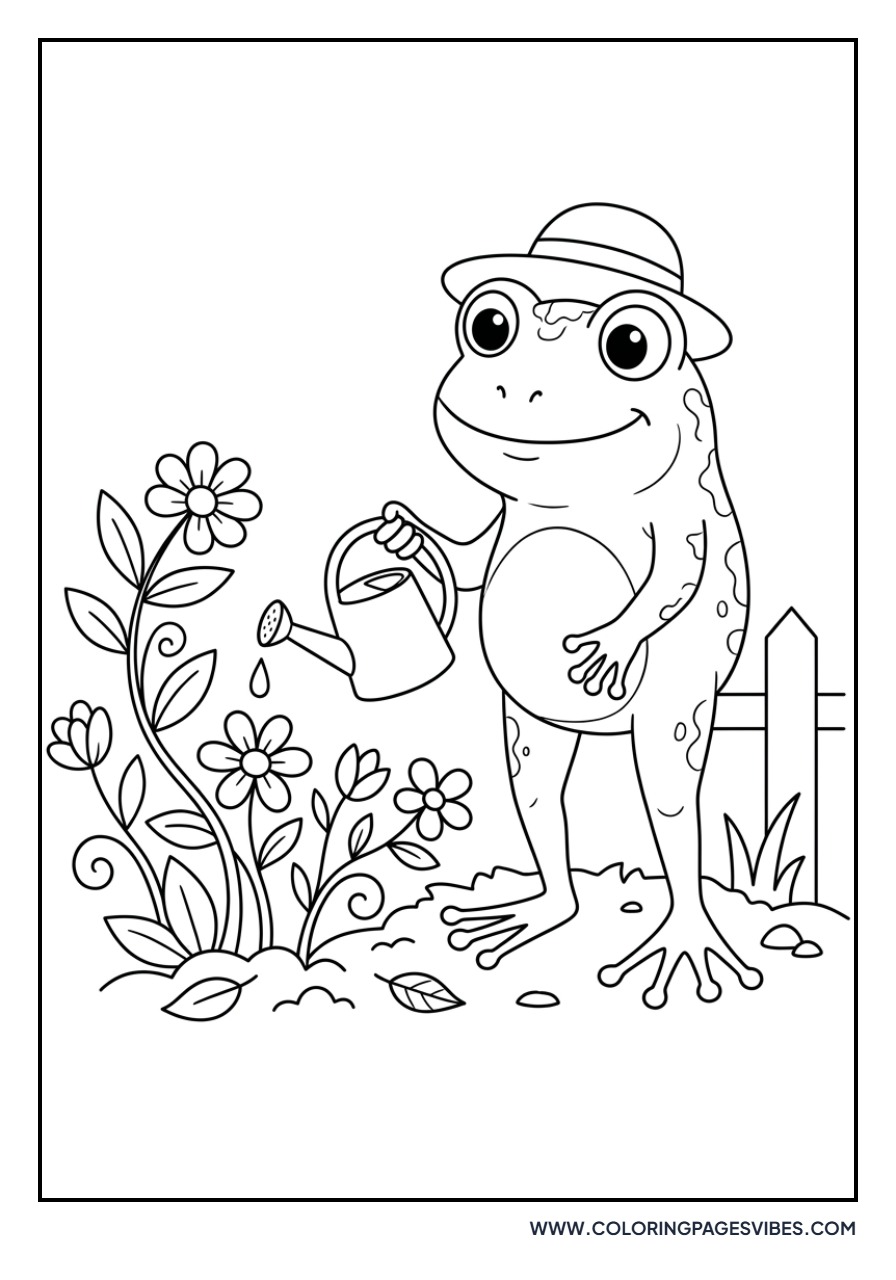 Frog Gardening with Watering Can