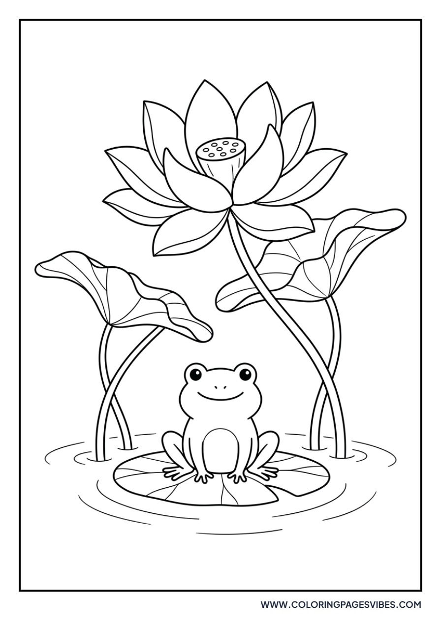 Frog under Lotus Flower